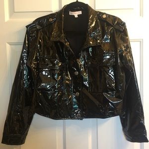Latex/vinyl/wet look cropped jacket